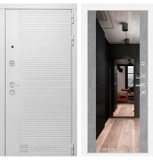 Входная металлическая дверь Лабиринт Piano white с Зеркалом Бетон светлый
