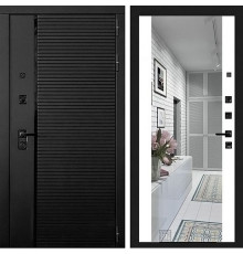 Входная металлическая дверь Лабиринт Piano Black с Зеркалом Белый Софт